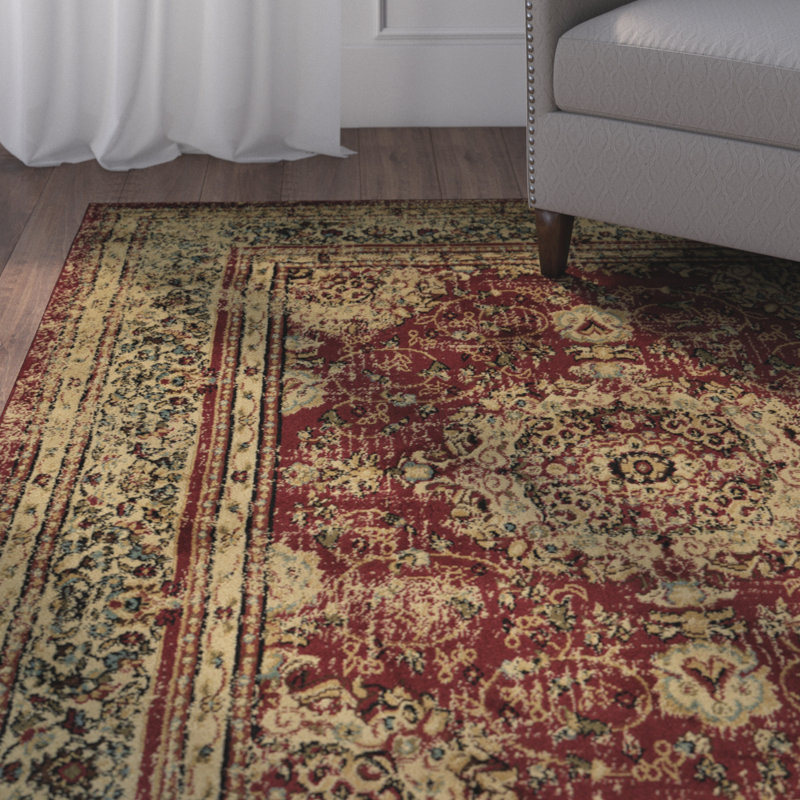 Charlton Home Lamberth Distressed Medallion Red/Yellow Area Rug